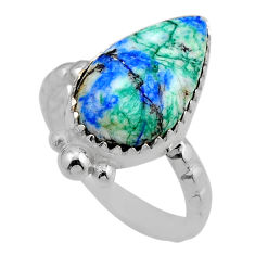 925 silver 7.54cts solitaire natural turquoise azurite pear ring size 6.5 y88576