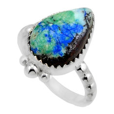 925 silver 7.54cts solitaire natural turquoise azurite pear ring size 7.5 y88580