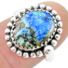 925 silver 6.08cts solitaire natural turquoise azurite ring size 8.5 u39364