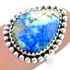 925 silver 12.71cts solitaire natural turquoise azurite ring size 7.5 u39377