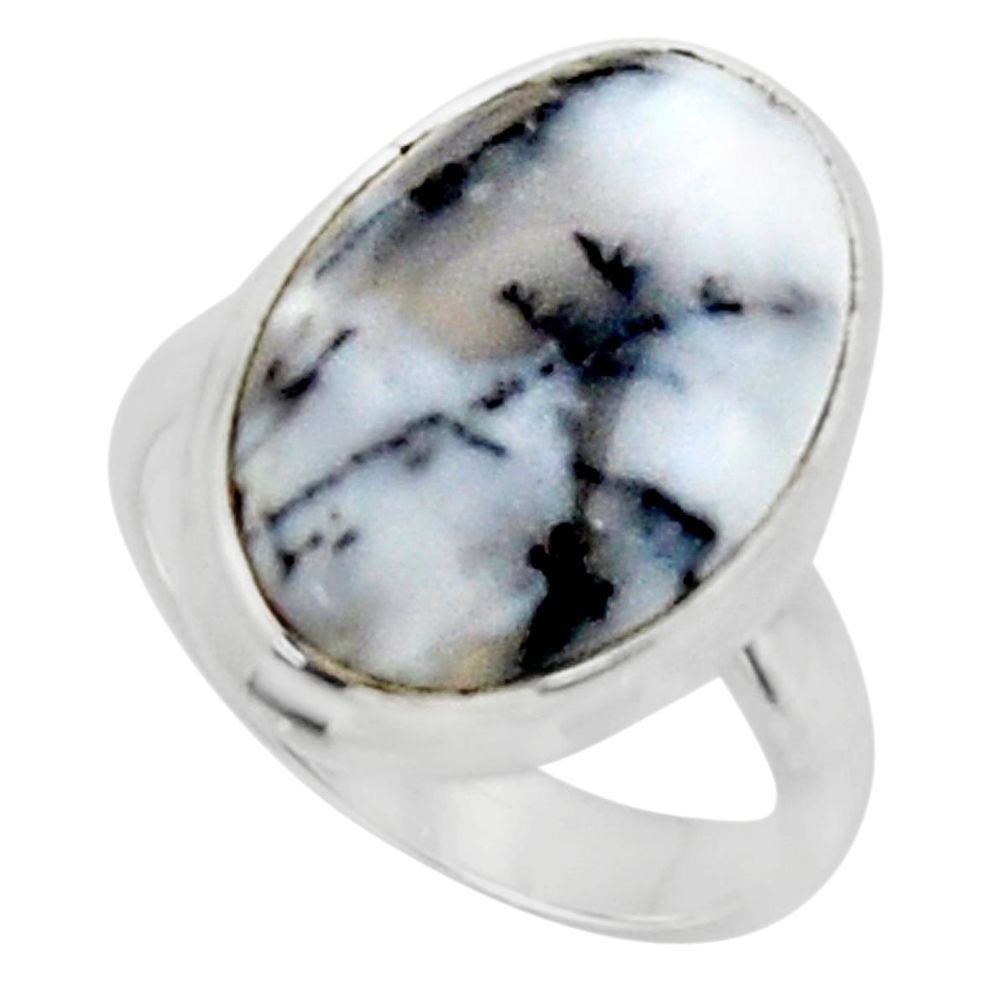 925 silver 11.57cts solitaire natural white dendrite opal ring size 5.5 r50404