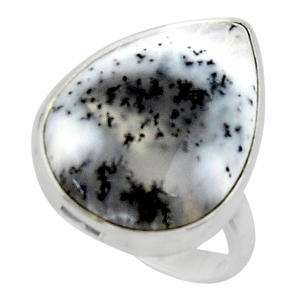 925 silver 16.20cts solitaire natural white dendrite opal ring size 8.5 r50408