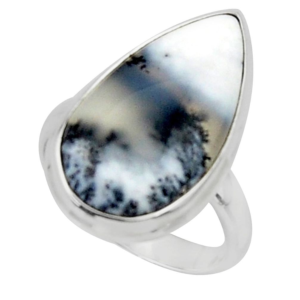925 silver 15.65cts solitaire natural white dendrite opal ring size 8.5 r50412