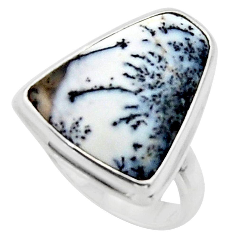 925 silver 12.62cts solitaire natural white dendrite opal ring size 5.5 r50420