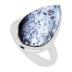925 silver 14.21cts solitaire natural white dendrite opal ring size 10 y69045