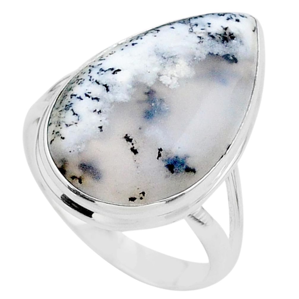 925 silver 16.70cts solitaire natural white dendrite opal ring size 11 t24685
