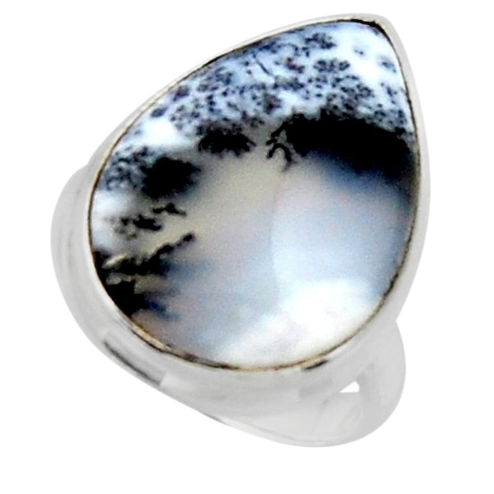 925 silver 14.72cts solitaire natural white dendrite opal ring size 6 r50413