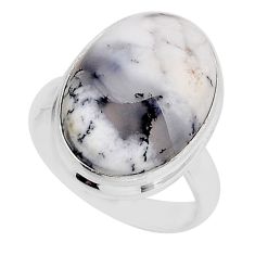 925 silver 12.07cts solitaire natural white dendrite opal ring size 6 y56404