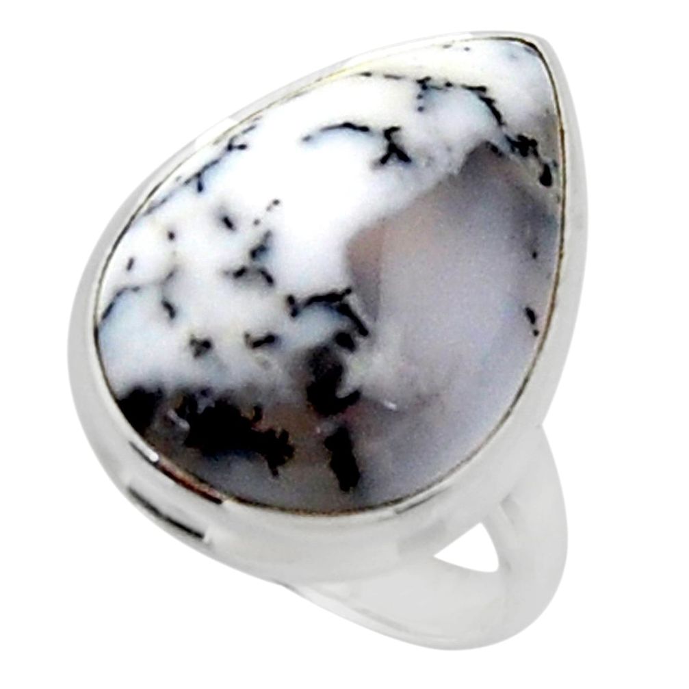 925 silver 14.40cts solitaire natural white dendrite opal ring size 7 r50417