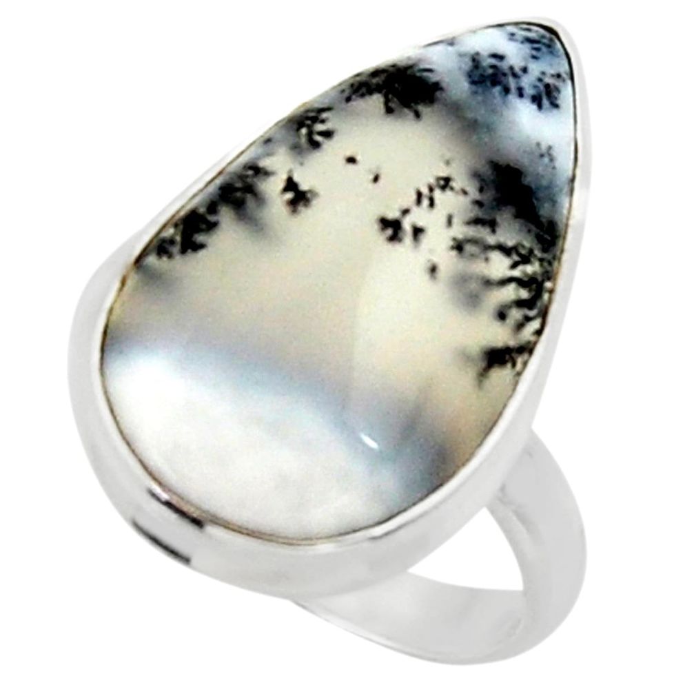925 silver 16.20cts solitaire natural white dendrite opal ring size 8 r50397