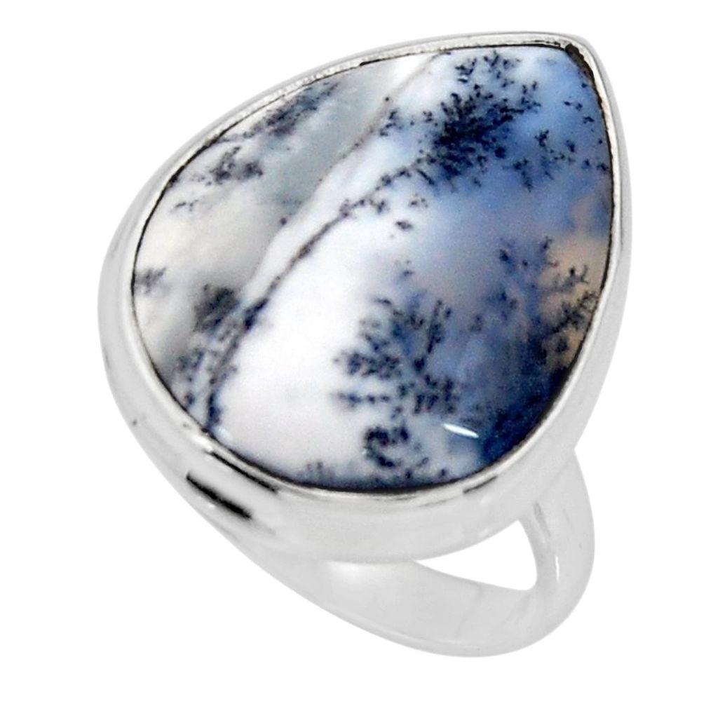 925 silver 15.65cts solitaire natural white dendrite opal ring size 8 r51210