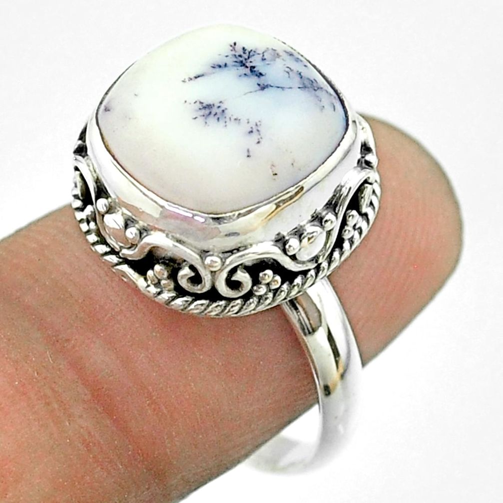 925 silver 6.58cts solitaire natural white dendrite opal ring size 8 t55867