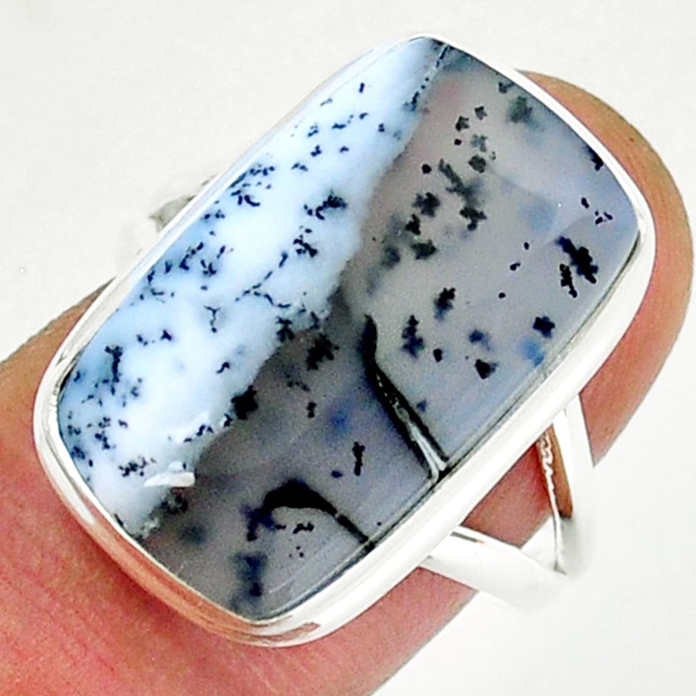 925 silver 13.96cts solitaire natural white dendrite opal ring size 8 y15851