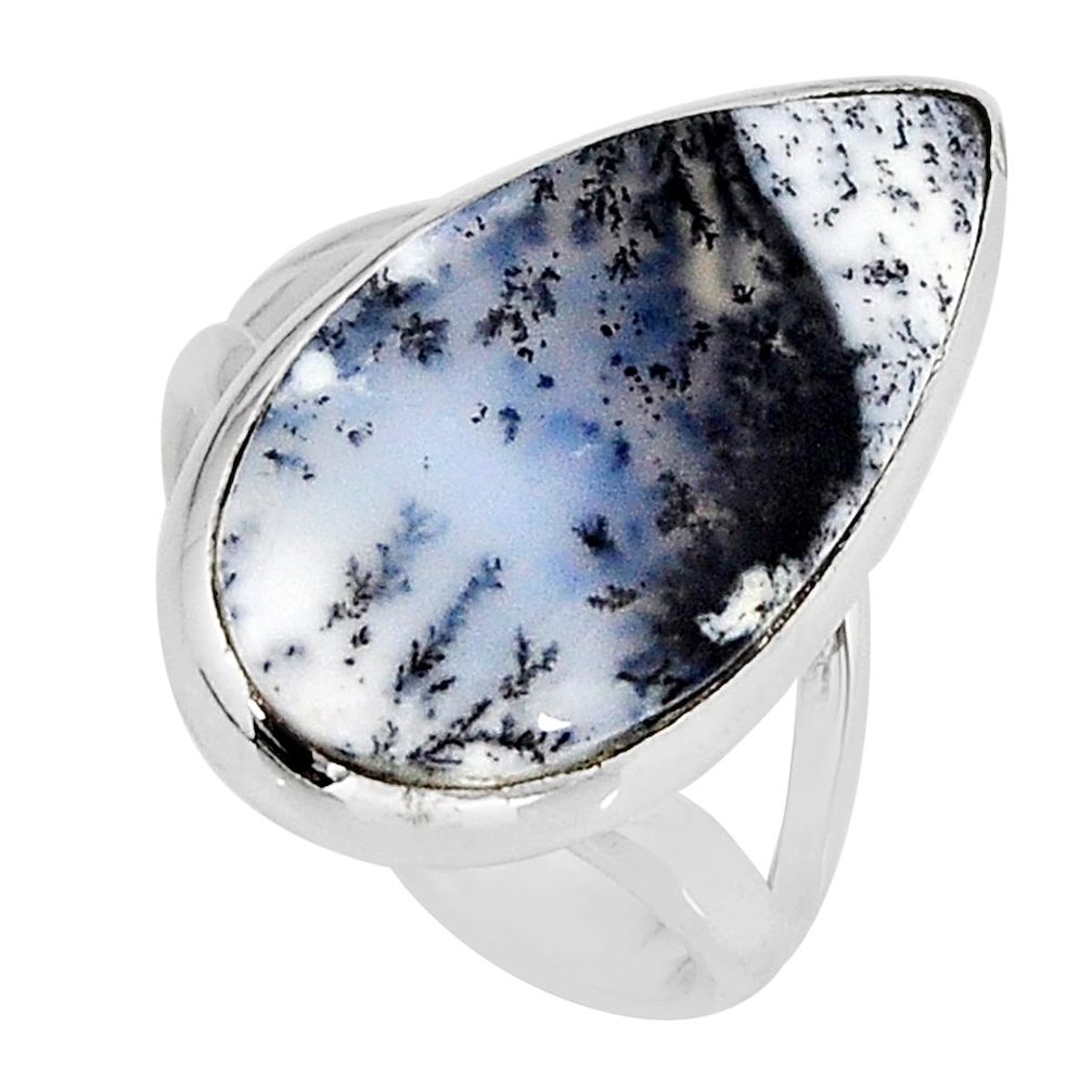 925 silver 11.52cts solitaire natural white dendrite opal ring size 5.5 y72518