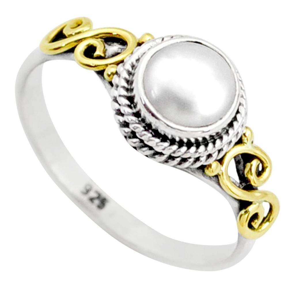 925 silver 1.22cts solitaire natural white pearl ring size 7 t79166