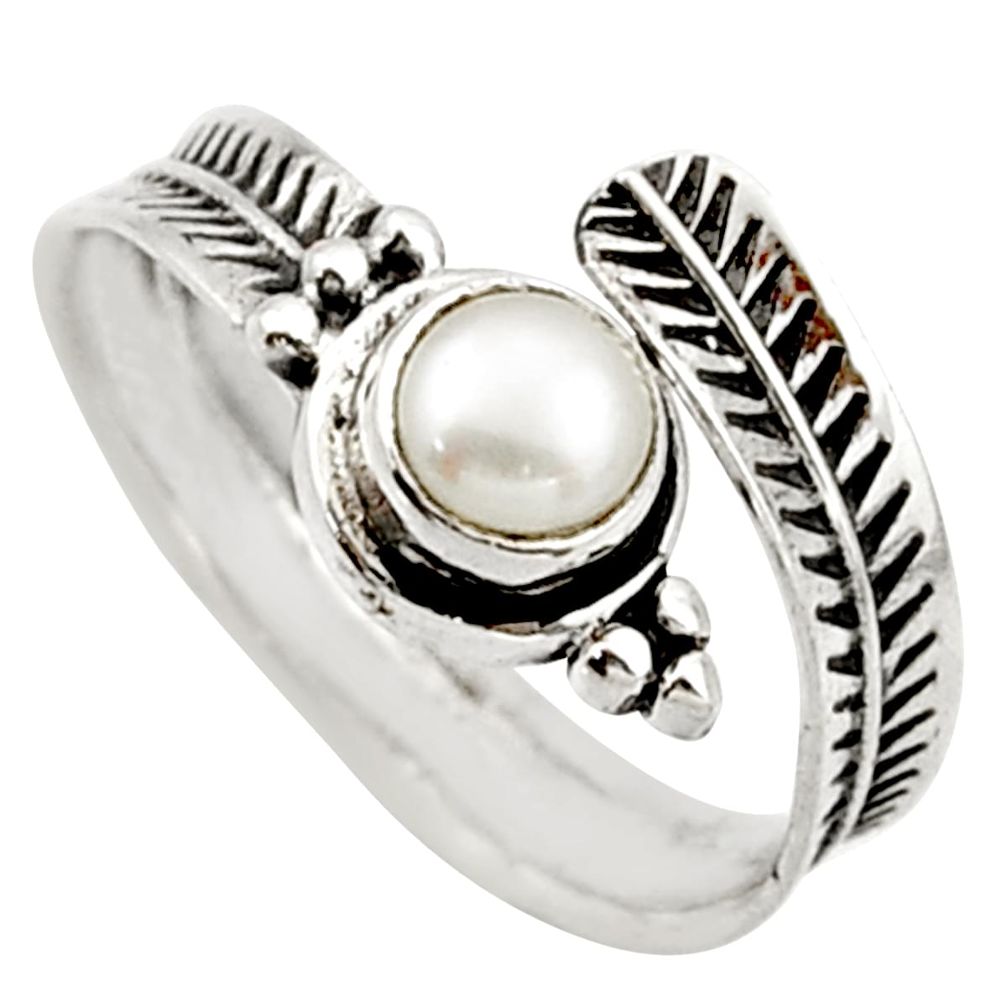 925 silver 0.87cts solitaire natural white pearl adjustable ring size 8 r40774