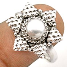 925 silver 1.21cts solitaire natural white pearl flower ring size 10 u16357