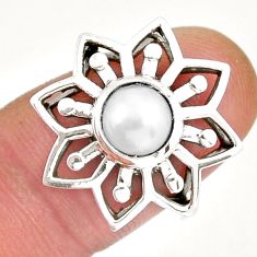 925 silver 2.33cts solitaire natural white pearl flower ring size 7.5 y6522