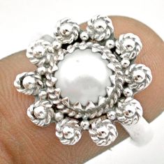 925 silver 2.45cts solitaire natural white pearl round flower ring size 8 u16383