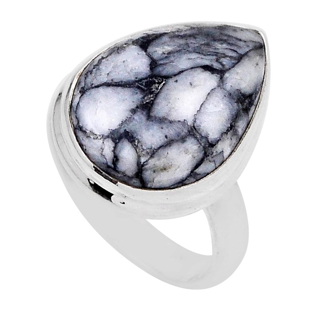 925 silver 9.83cts solitaire natural white pinolith pear ring size 5.5 n28365