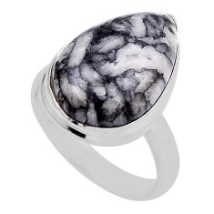 925 silver 10.37cts solitaire natural white pinolith pear ring size 6.5 n28373