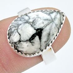 925 silver 12.48cts solitaire natural white pinolith pear ring size 6.5 u45928