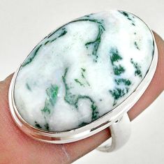 925 silver 19.23cts solitaire natural white tree agate oval ring size 7 t42806