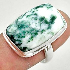 925 silver 18.15cts solitaire natural white tree agate ring size 7 t42818