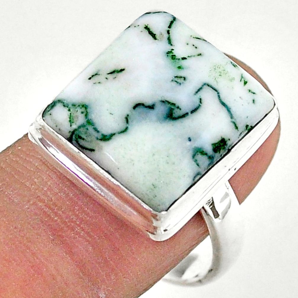925 silver 16.62cts solitaire natural white tree agate ring size 9 t42814