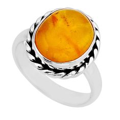 925 silver 4.87cts solitaire natural yellow amber bone oval ring size 7.5 y72003