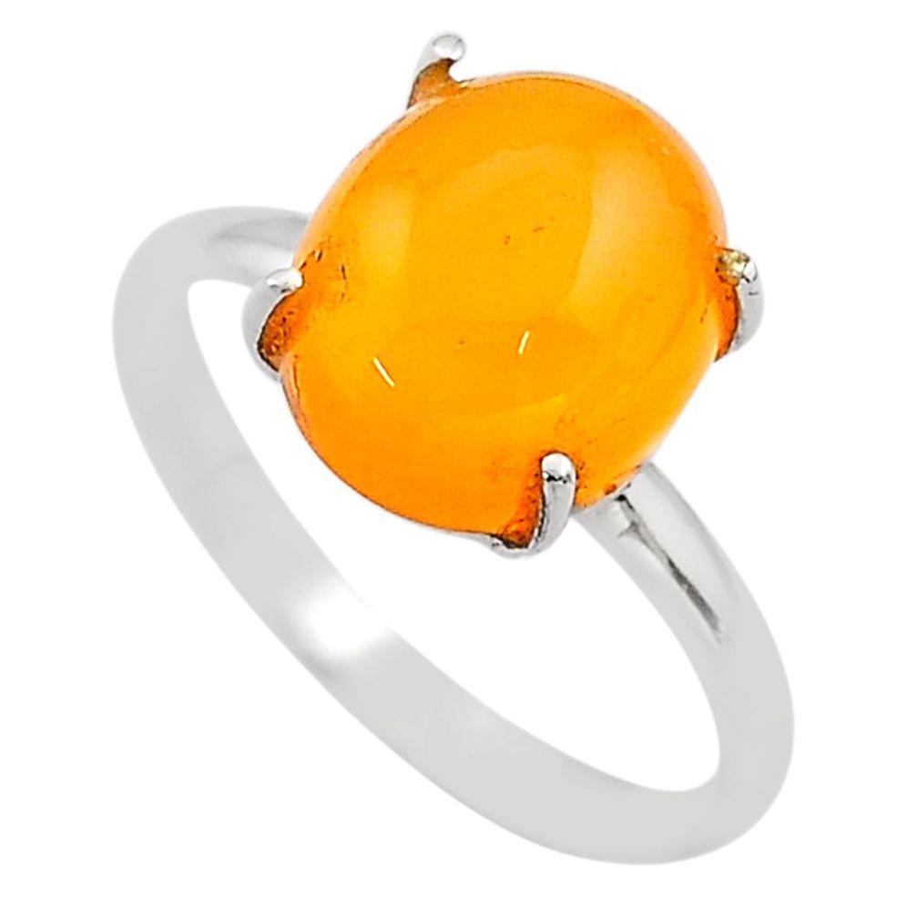 925 silver 5.22cts solitaire natural yellow chalcedony oval ring size 9 t67325