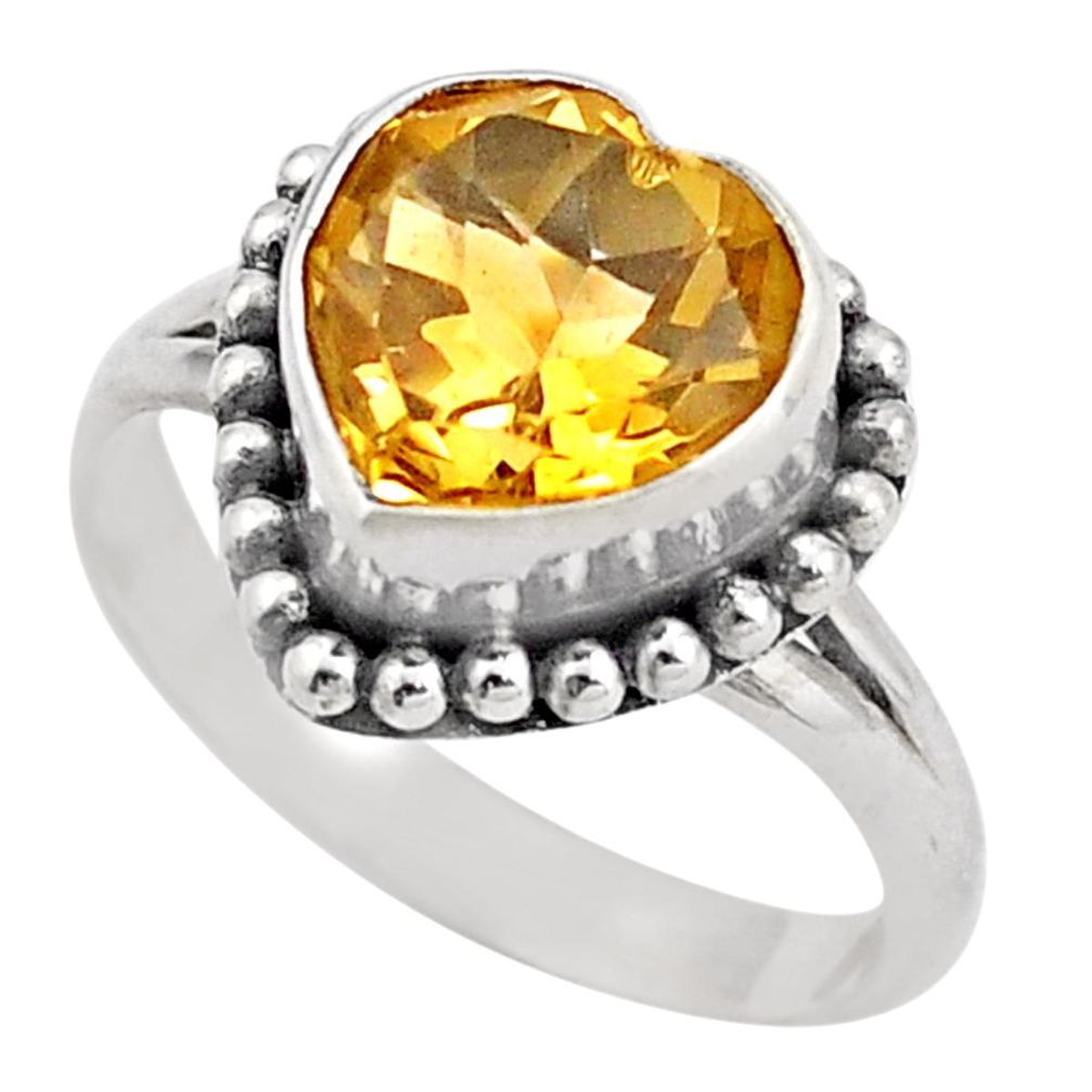 925 silver 5.54cts solitaire natural yellow citrine heart ring size 8.5 t87280
