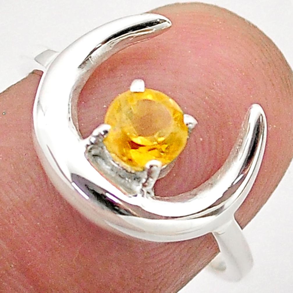 925 silver 0.80cts solitaire natural yellow citrine moon ring size 7 t67648