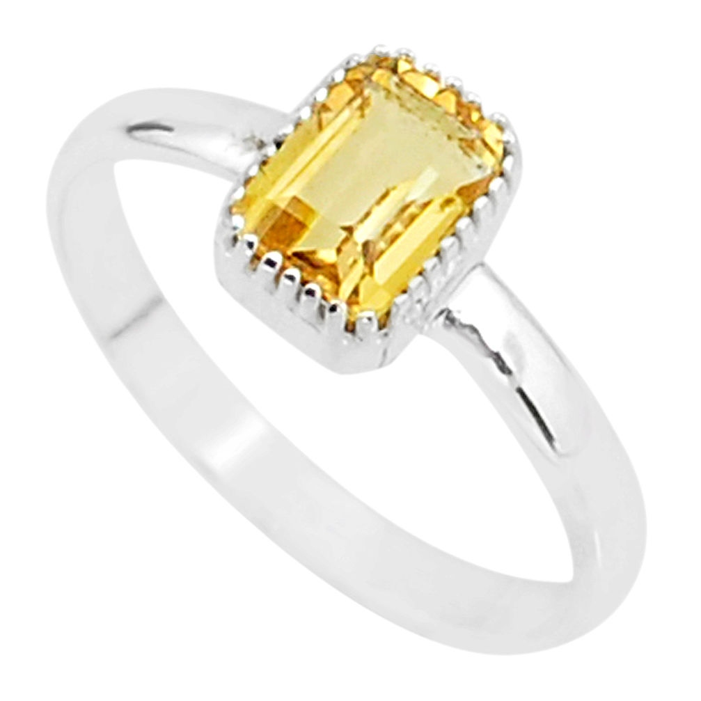 925 silver 1.52cts solitaire natural yellow citrine octagan ring size 8 t7417