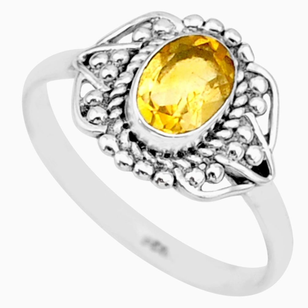 925 silver 1.60cts solitaire natural yellow citrine oval ring size 7.5 r87350