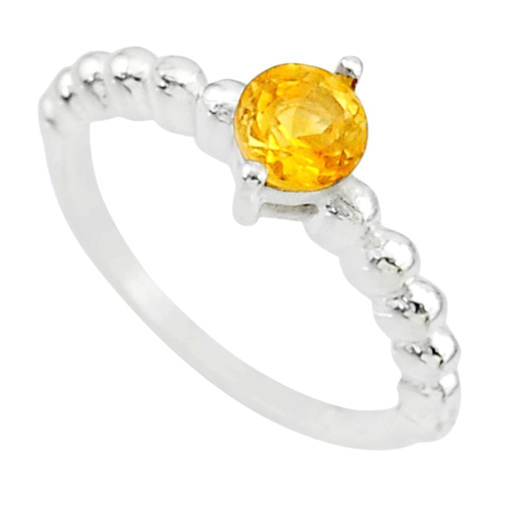 925 silver 0.99cts solitaire natural yellow citrine round ring size 7.5 r87232