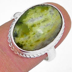 925 silver 12.69cts solitaire natural yellow lizardite oval ring size 8 y7600