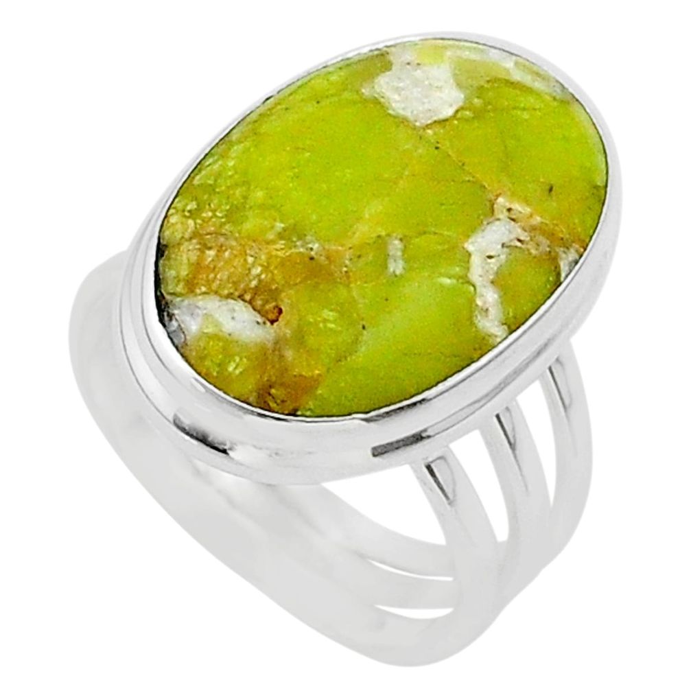 925 silver 17.18cts solitaire natural yellow lizardite ring size 8.5 t24674