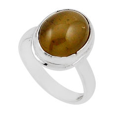 925 silver 5.09cts solitaire natural yellow olive opal oval ring size 5.5 n22189