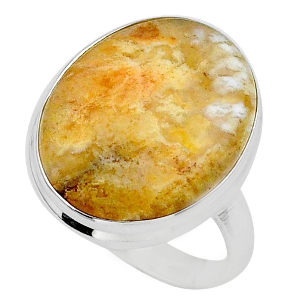 925 silver 17.66cts solitaire natural yellow plume agate ring size 10.5 t24652