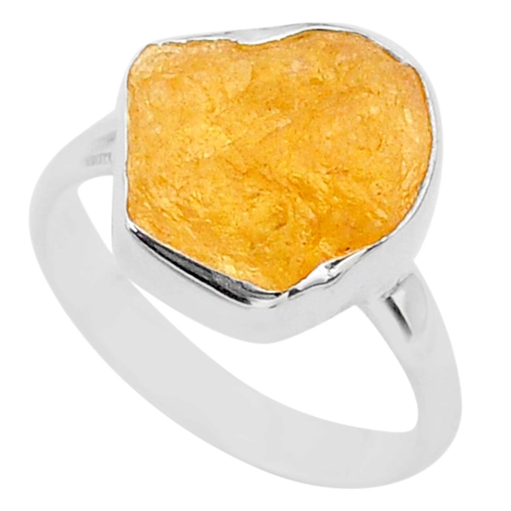 925 silver 6.72cts solitaire natural yellow tourmaline raw ring size 8 t33534