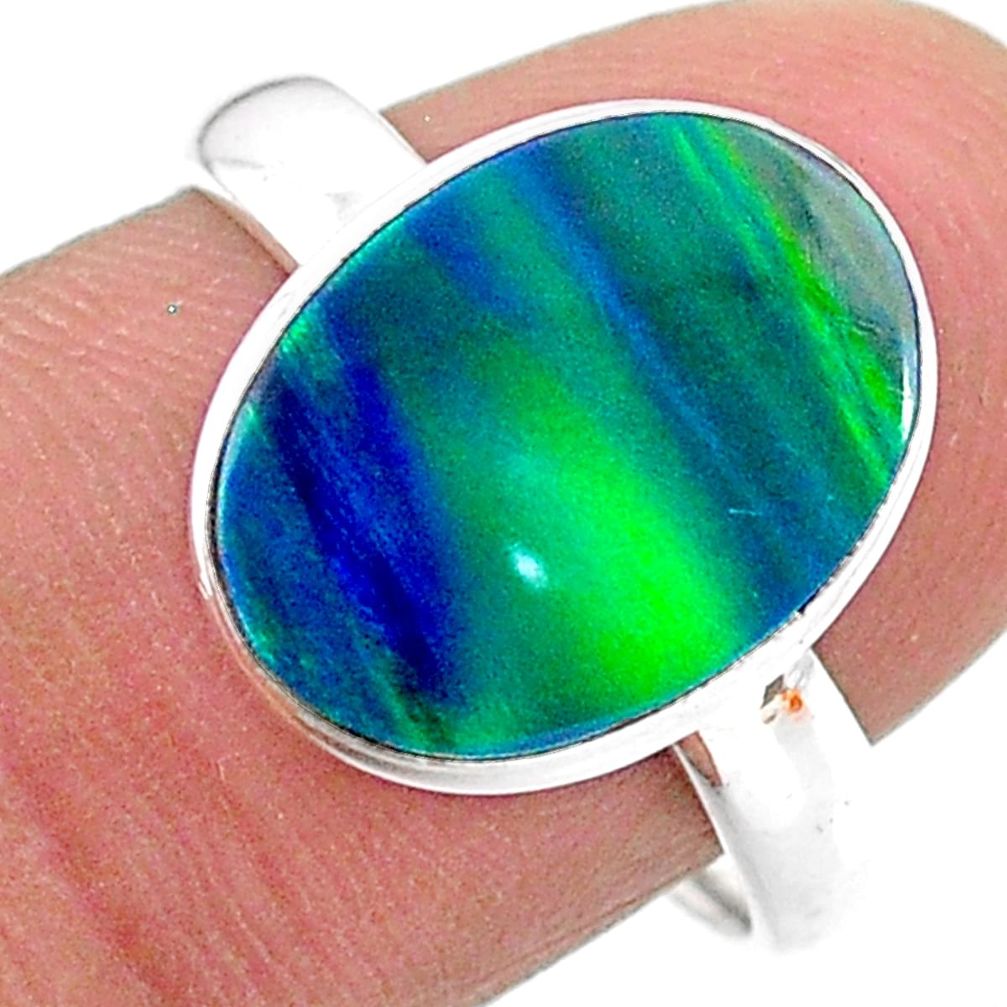 925 silver 3.91cts solitaire northern lights aurora opal lab ring size 8 t24950