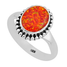 925 silver 2.09cts solitaire orange australian opal (lab) ring size 6.5 y95103
