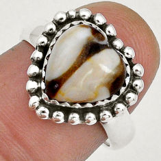 925 silver 4.92cts solitaire peanut petrified wood fossil ring size 7 u81958