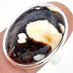 925 silver 17.50cts solitaire peanut petrified wood fossil ring size 9 u85216