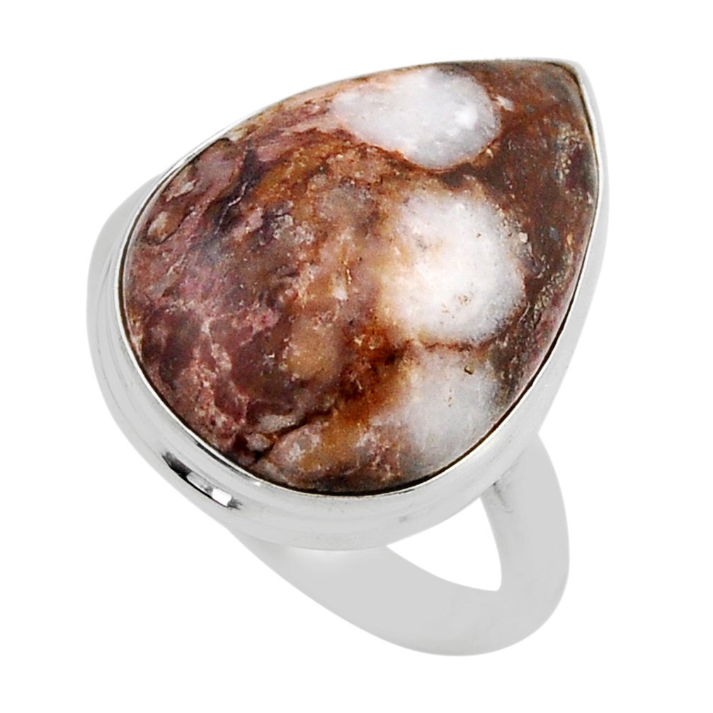 925 silver 15.29cts solitaire peanut petrified wood fossil ring size 9 y88443