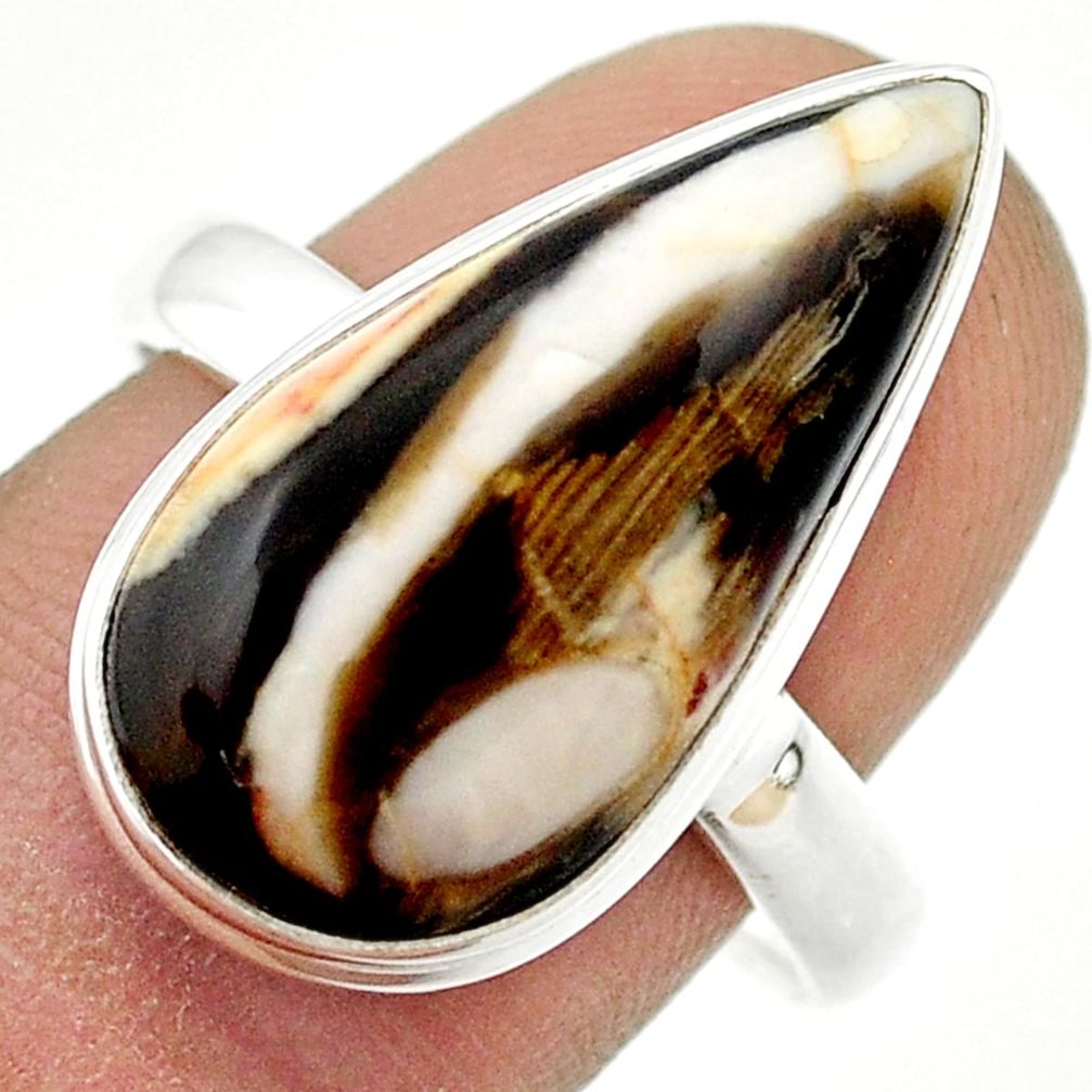 925 silver 13.27cts solitaire peanut petrified wood fossil cocktail ring size 9.5 u43960