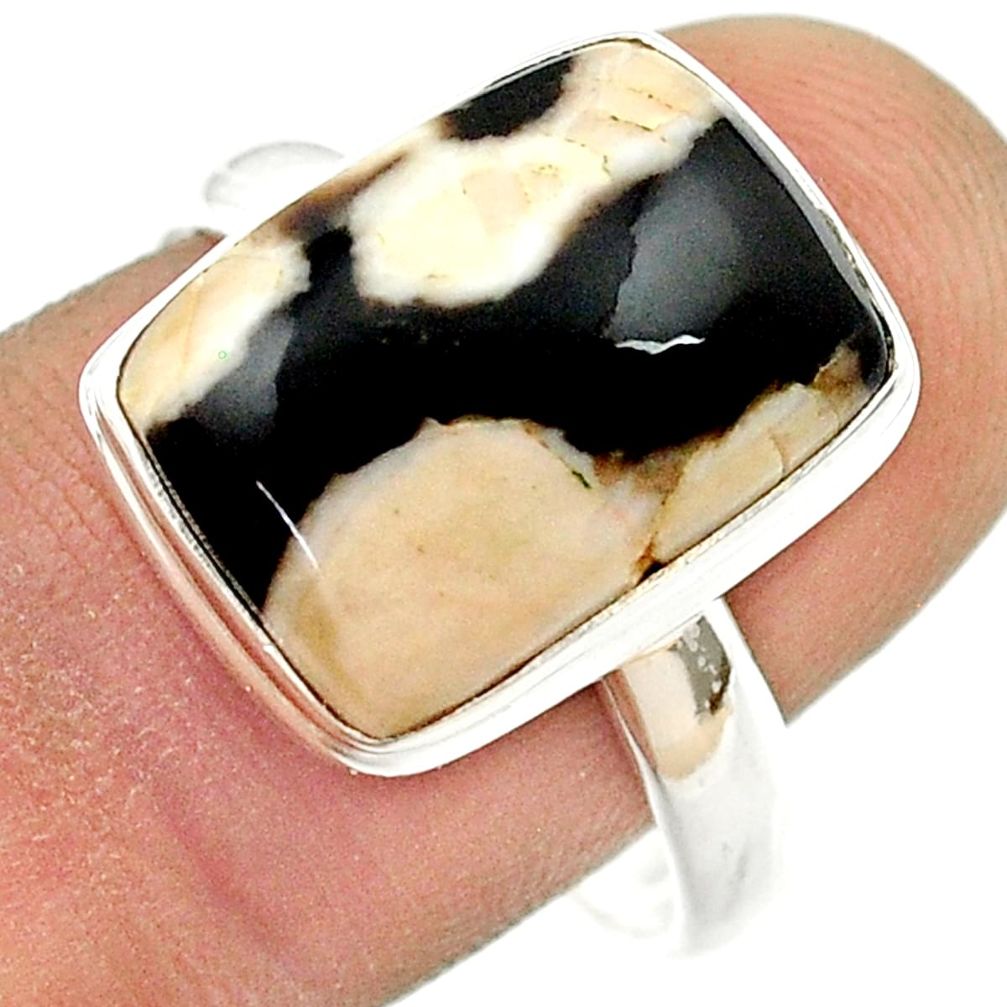 925 silver 8.28cts solitaire peanut petrified wood fossil cocktail ring size 9.5 u43964