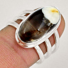 925 silver 7.98cts solitaire peanut petrified wood fossil ring size 7.5 y9967
