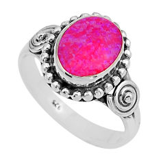 925 silver 2.40cts solitaire pink australian opal (lab) oval ring size 7 y94547